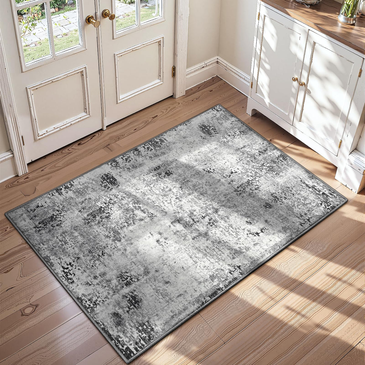 Entrance Rugs Indoor 2x3 Grey Entry Rug Washable Abstract Small Area Rug Non-Slip Low Pile Throw Rugs for Entryway, Kitchen Floor, Front Door Indoor Door Mat, Bathroom, Bedroom Bedside