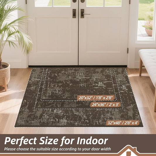 BEQHAUSE Door Mat Indoor Entrance Dirt Trapper Washable, 32x48in, Brown
