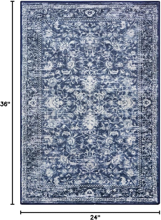 KILOCOCO 2x3 Washable Rug Small Entryway Rugs Indoor Door Mat, Blue/Navy