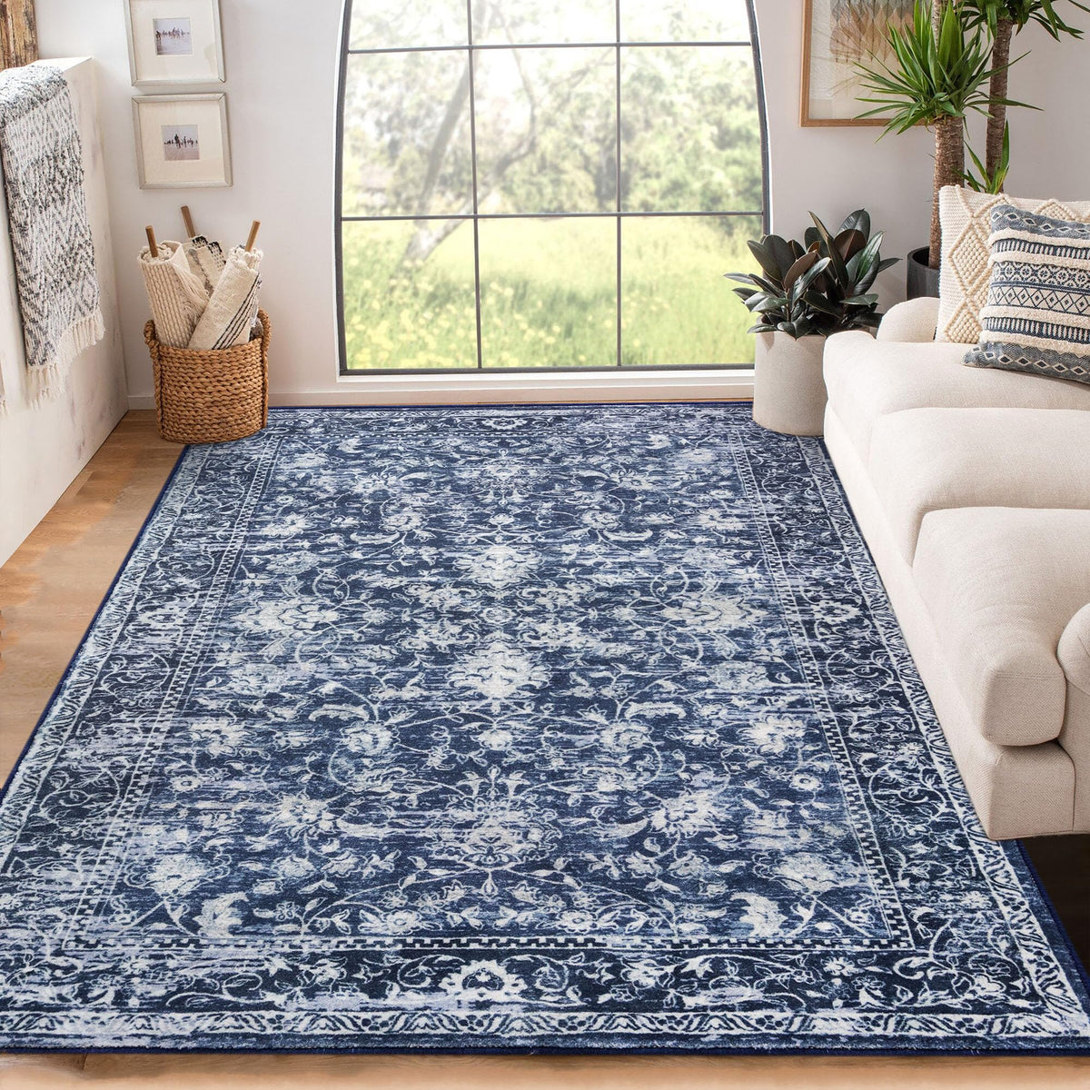 KILOCOCO 2x3 Washable Rug Small Entryway Rugs Indoor Door Mat, Blue/Navy