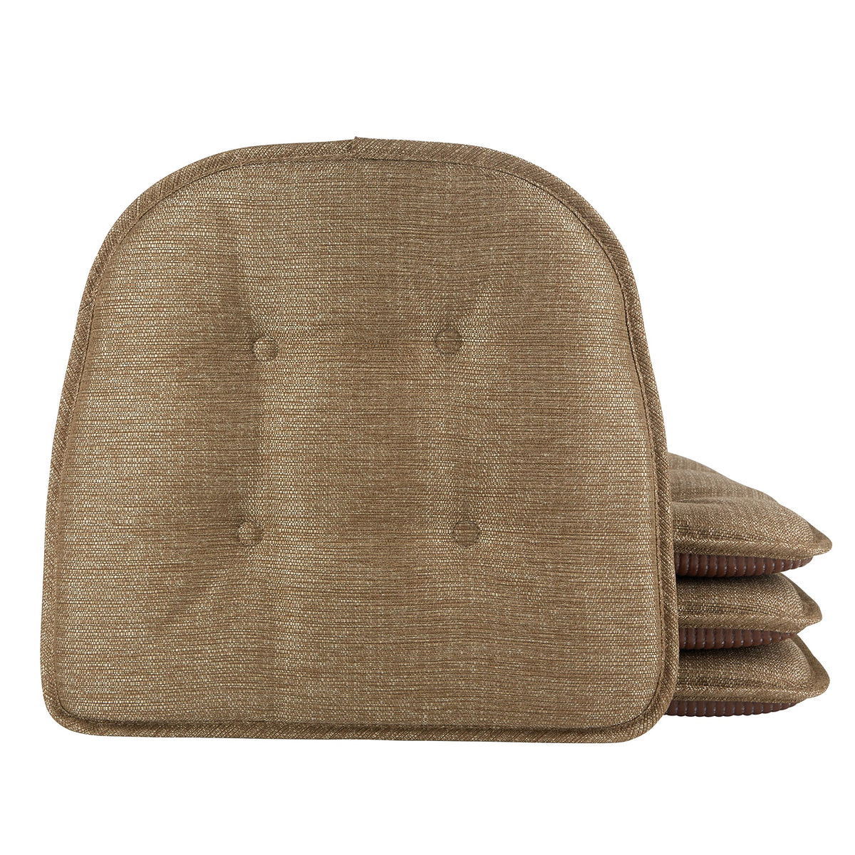 Klear Vu Omega Non-Slip Chair Cushions, Assembled in USA, U-Shaped Skid-Proof Seat Pads for Dining Room, Kitchen, Office, 15"x16" 4 Pack Slub Natural 4 Count